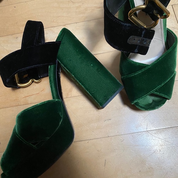 PRADA
Velvet Platform Sandals In Green/Black 391/2 - Picture 7 of 16
